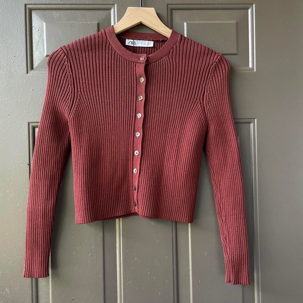 Zara Brown Ribbed Cardigan